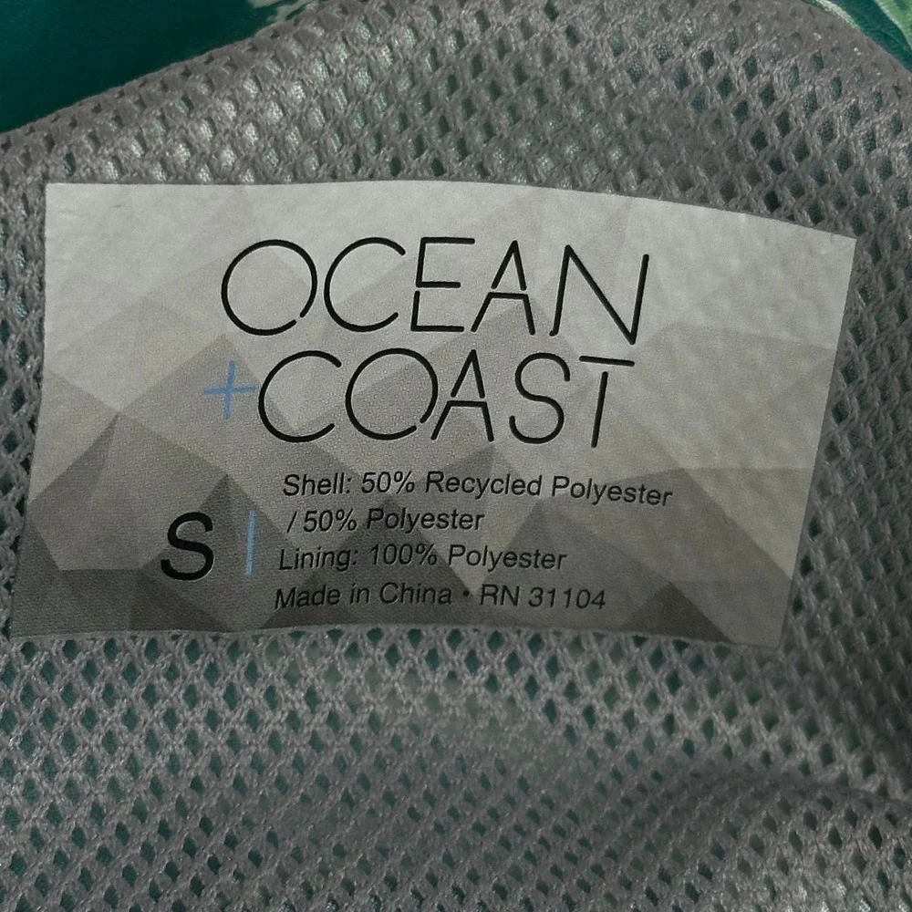 Ocean + Coast Mens Green Tropical Hibiscus Fishing Shirt Short Sleeve Small S - Picture 3 of 6